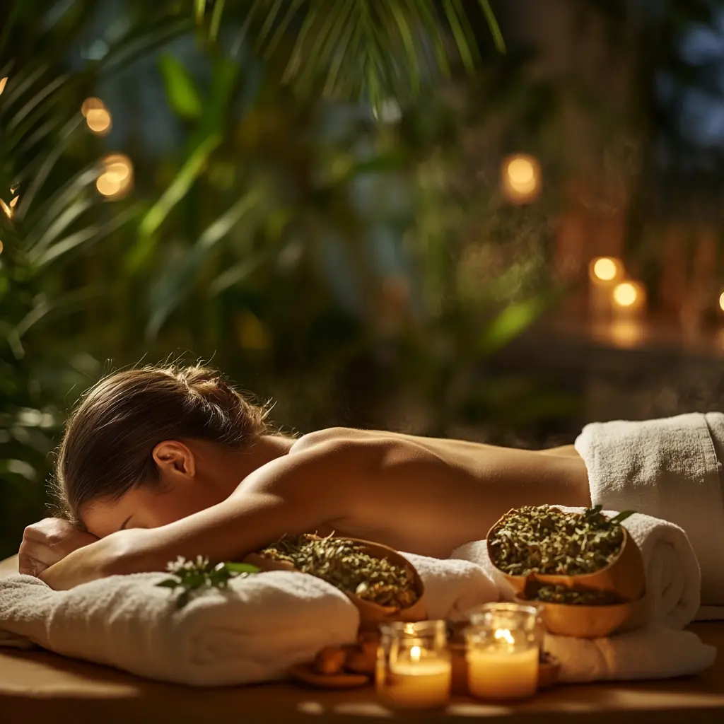 Massage aux pochons d’herbes